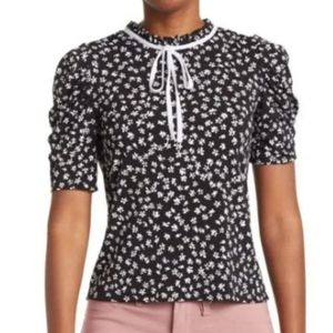 USA Made CeCe Floral Ruffled Collar Blouse w/ Tie Front